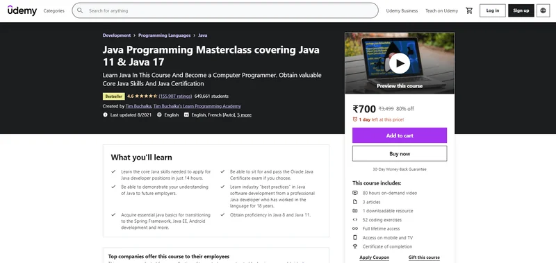 Java Programming Masterclass covering Java 11 & Java 17